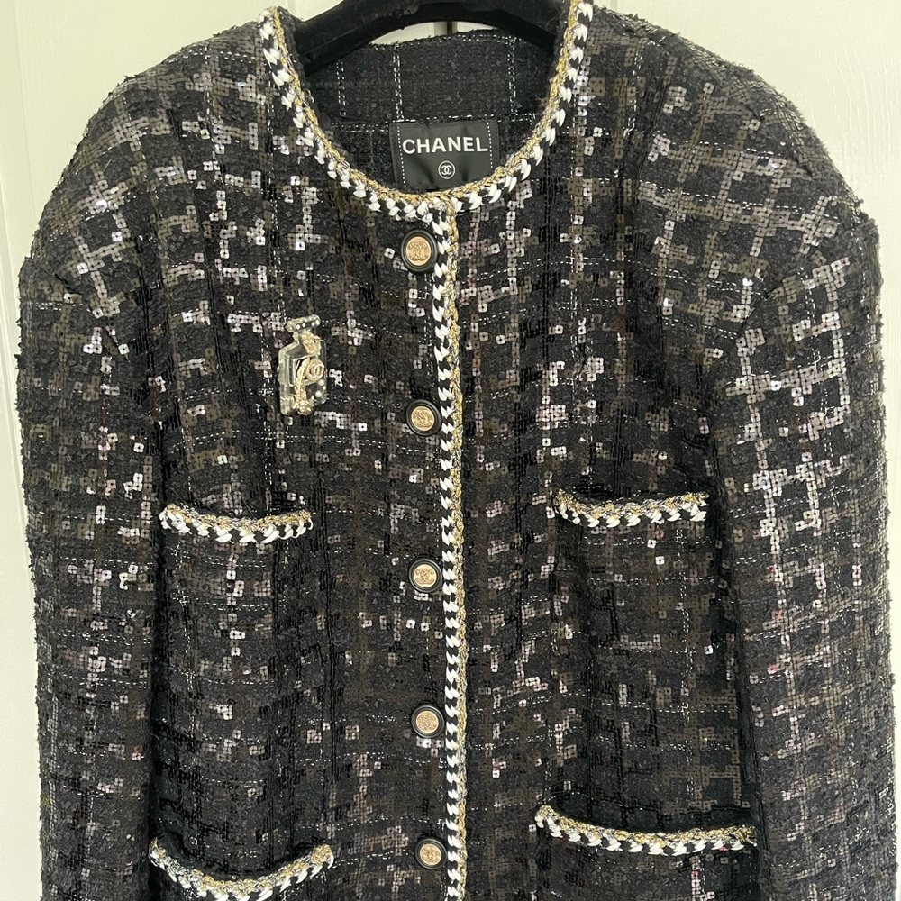 Black gold sequin tweed jacket